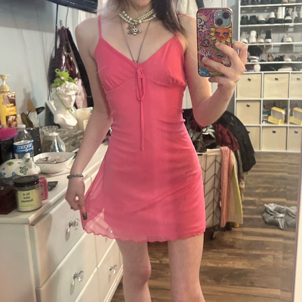 hot pink slip dress with bow